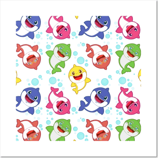 Baby Shark Family - White Bg Version Posters and Art